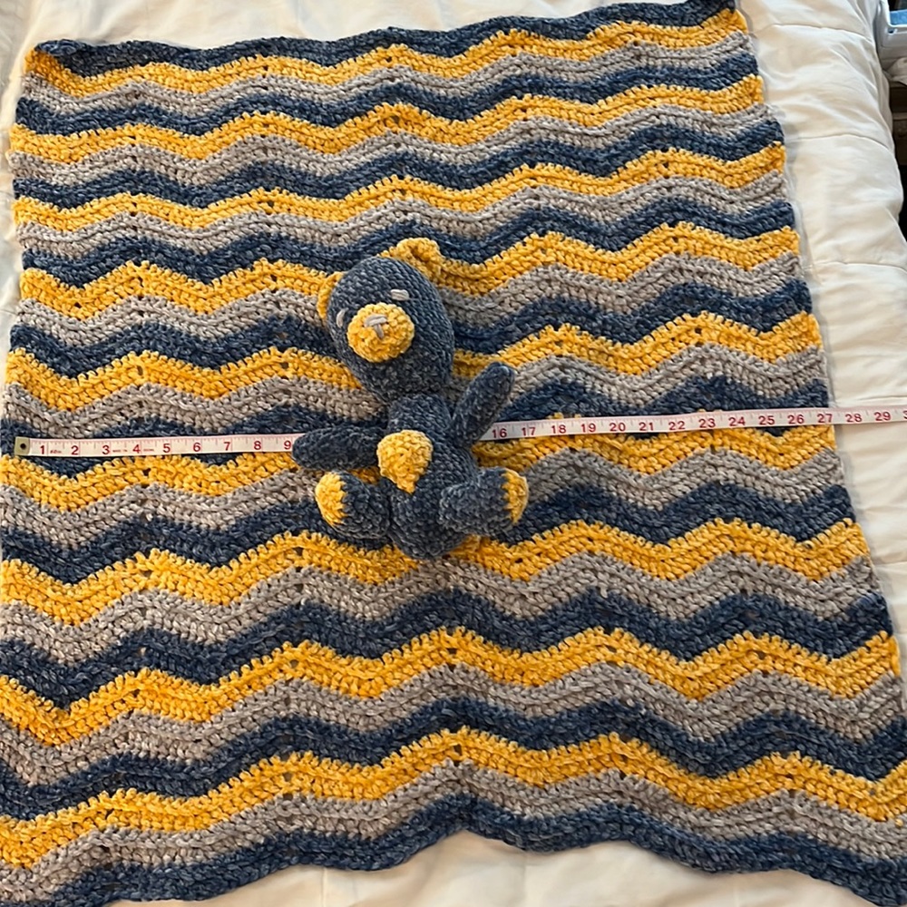 Handmade baby blanket and bear
